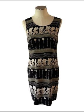 Vintage 90s Kathie Lee Collection Black Floral B Print Sheath Dress Size 8